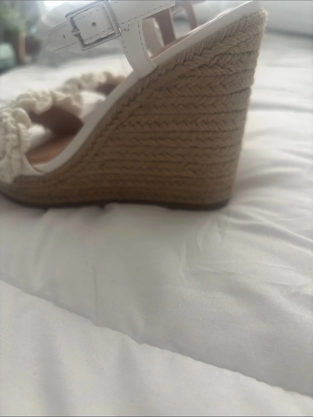 Time and Tru White Floral Crochet Wedge Sandals
